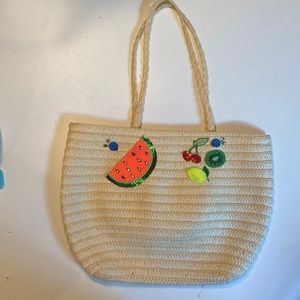 Crewcuts straw bag with sequin fruit details